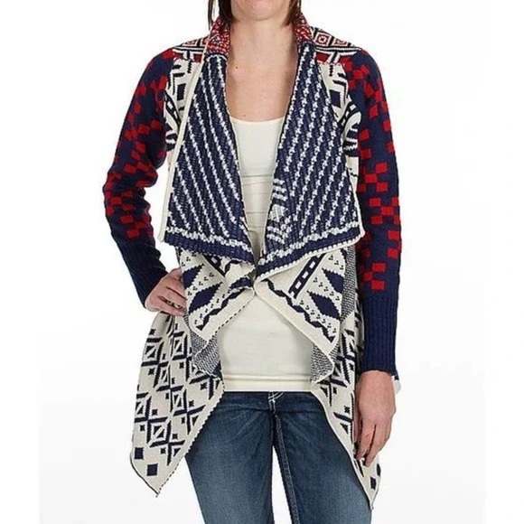 Double Zero Aztec southwest tribal geometric Patterned Cardigan Sweater Medium - Picture 2 of 7